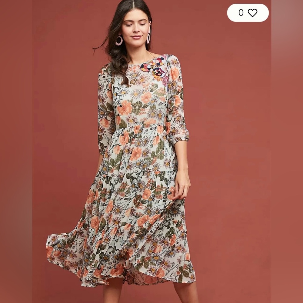 Espalier Embroidered Tunic Dress Meadow Rue sheet tiered midi sleeve boho floral